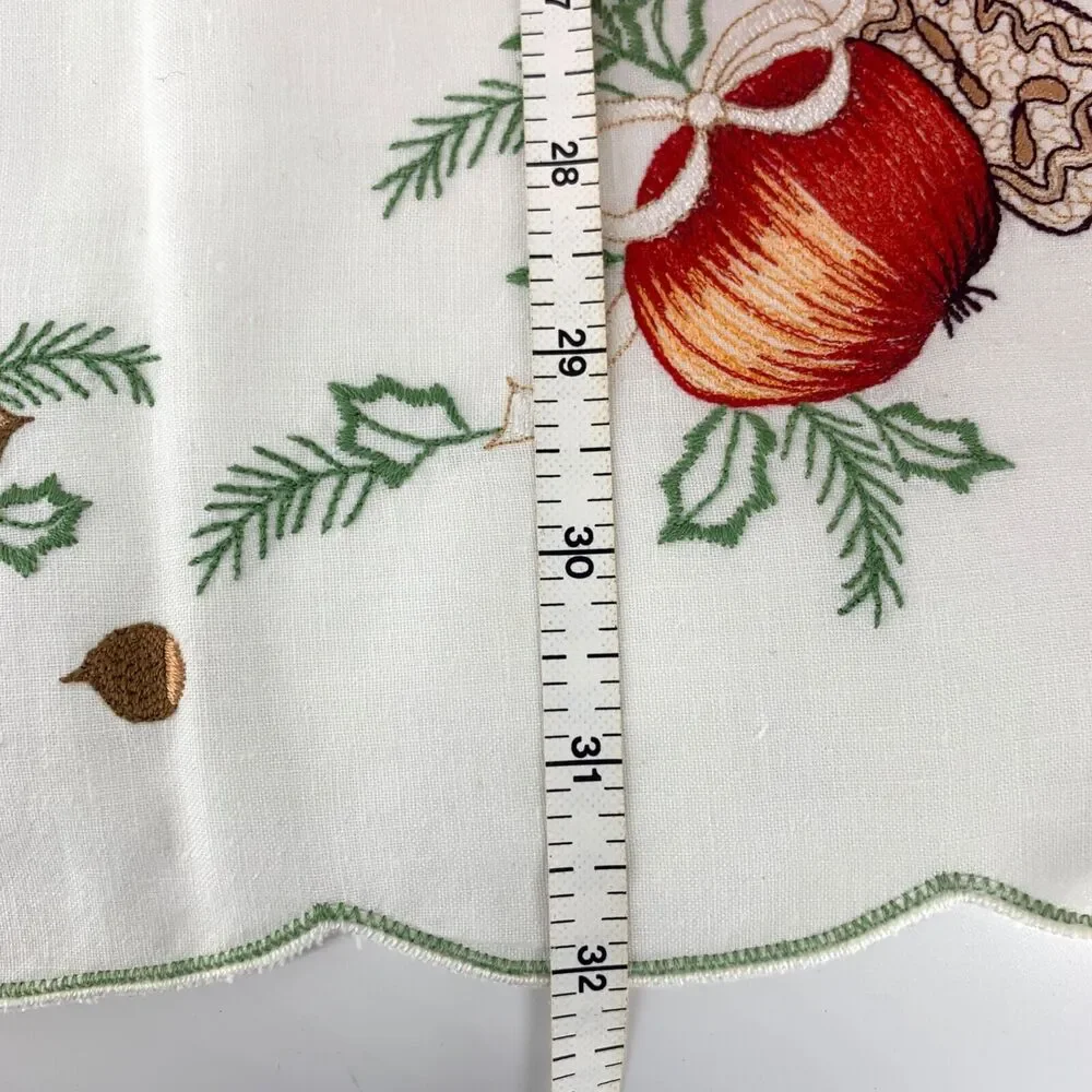 Vintage Embroidered Hand Made Table Square Fall Winter Theme Scalloped Edge